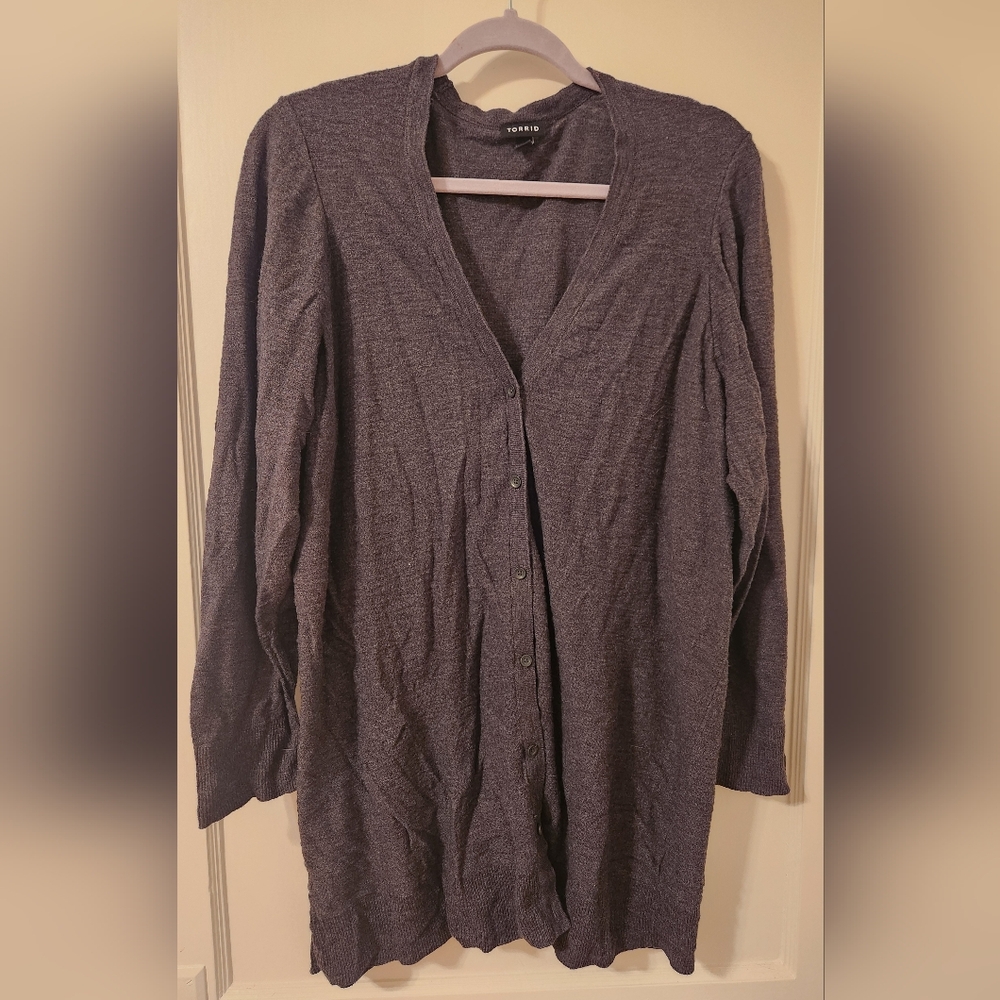 NWOT Torrid Plus Size 3XL Gray Button Down Boyfriend Cardigan Sweater